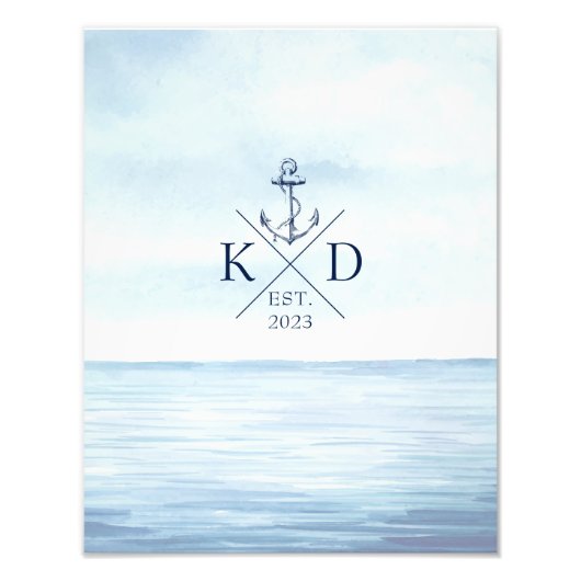 モノグラム航海のビーチ水彩いかり フォトプリント            (正面)