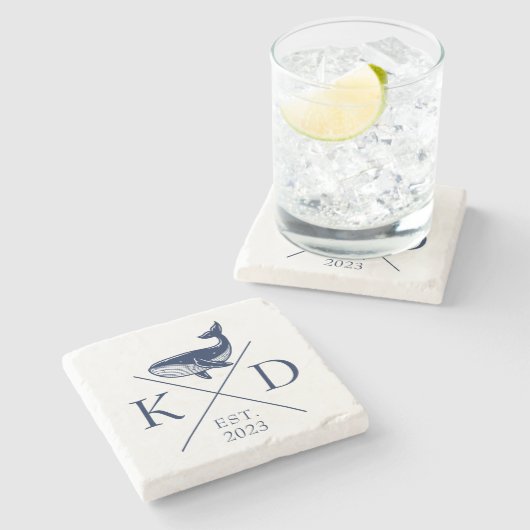 モノグラム航海のホエールネイビーストーンコースター ストーンコースター (横)