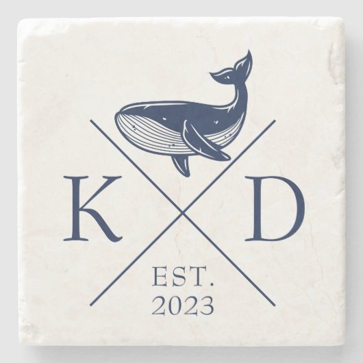 モノグラム航海のホエールネイビーストーンコースター ストーンコースター (正面)