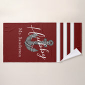 モノグラム航海のマルーンレッドフローラいかり バスタオル (バスタオル)