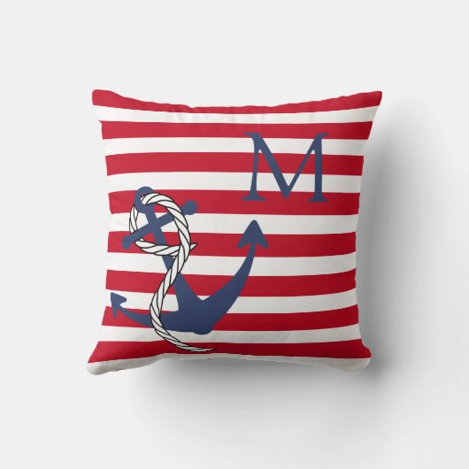 モノグラム航海のレッド白ストライプネイビーいかりTh クッション (裏面)
