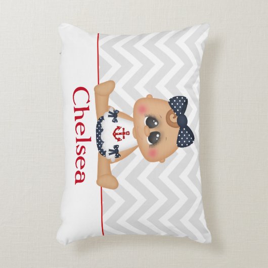 モノグラム航海の付き可愛いベビーガール アクセントクッション (正面(垂直))