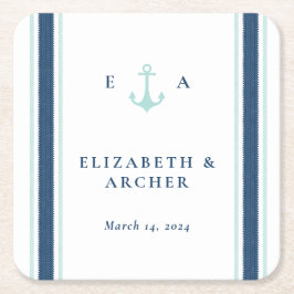 モノグラム航海の結婚カクテル スクエアペーパーコースター