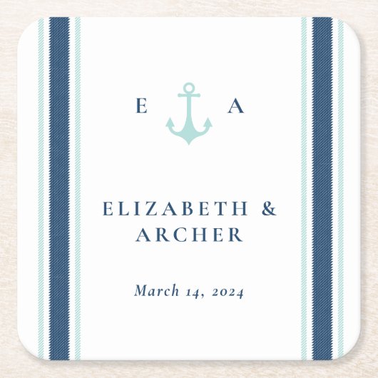モノグラム航海の結婚カクテル スクエアペーパーコースター (正面)
