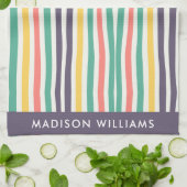 モノグラム色ラインエレガントキッスタイリッシュチンT キッチンタオル (折り畳み)