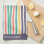 モノグラム色ラインエレガントキッスタイリッシュチンT キッチンタオル (四つ折り)