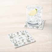 モノグラム花とシダ離れフローラ植物学 スクエアペーパーコースター (インサイチュ)