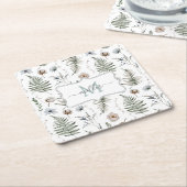 モノグラム花とシダ離れフローラ植物学 スクエアペーパーコースター (アングル)