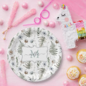 モノグラム花とシダ離れフローラ植物学 ペーパープレート (パーティー)