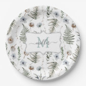 モノグラム花とシダ離れフローラ植物学 ペーパープレート (正面)