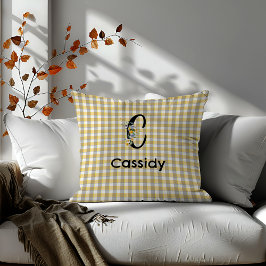 モノグラム花ギンガムブルー クッション