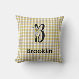 モノグラム花ギンガムブルー クッション