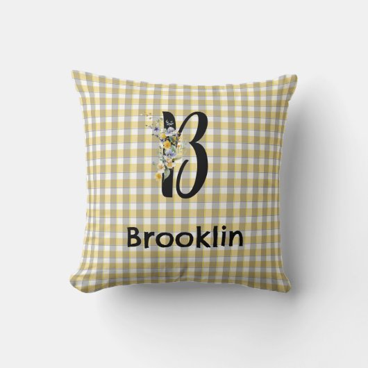 モノグラム花ギンガムブルー クッション (正面)