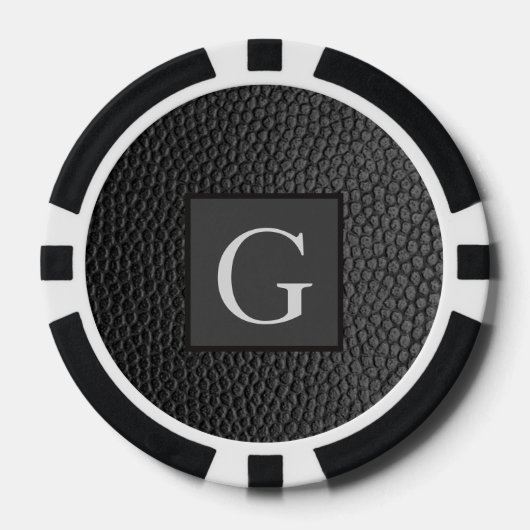 モノグラム花婿介添人グロムスマンブラックレザープリント ポーカーチップ (正面)