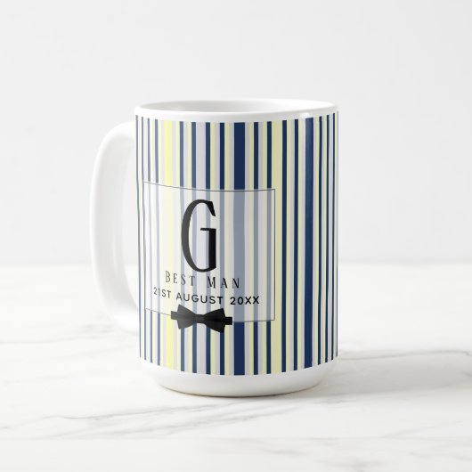 モノグラム花婿介添人groomsmenグロムスマン海軍イエロー コーヒーマグカップ (正面左)