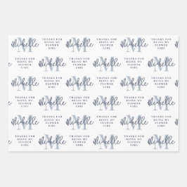 モノグラム花嫁メイドフラワーガールメイドオナーズブルー ラッピングペーパーシート