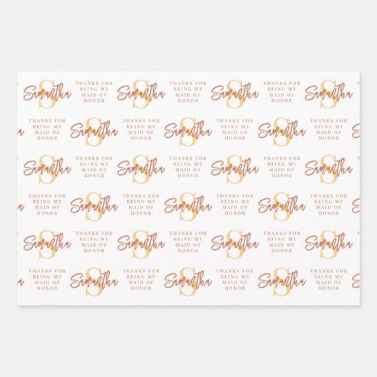 モノグラム花嫁メイド花女メイドの感謝してい名誉 ラッピングペーパーシート (正面3)