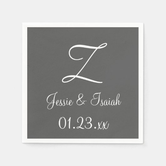 モノグラム花崗岩グレーシンプルカラフル紙ナプキン スタンダードカクテルナプキン (正面)