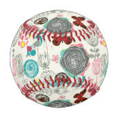 モノグラム花柄レトロスタイル5 野球ボール (正面)