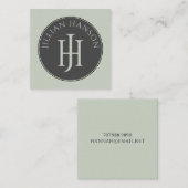 モノグラム芸術的セージ緑の呼び出しカード スクエア名刺 (正面/裏面)
