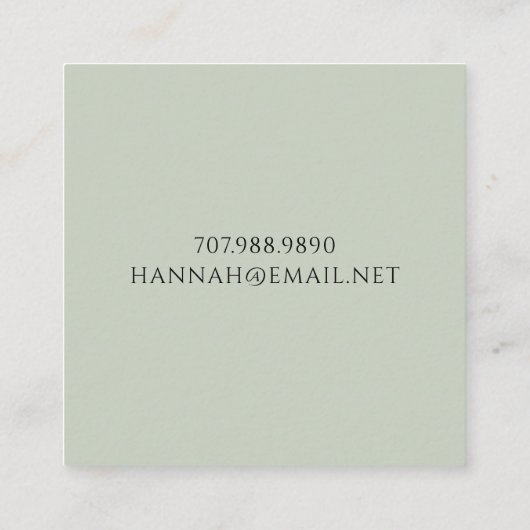 モノグラム芸術的セージ緑の呼び出しカード スクエア名刺 (裏面)