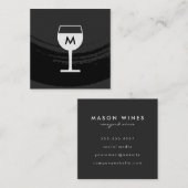 モノグラム芸術的ブラシ仕上げブラックワイングラス スクエア名刺 (正面/裏面)