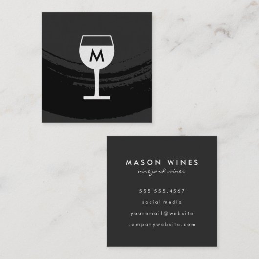 モノグラム芸術的ブラシ仕上げブラックワイングラス スクエア名刺 (正面/裏面)