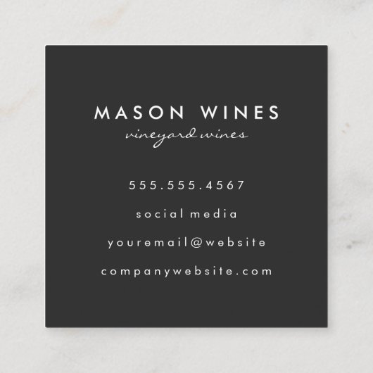 モノグラム芸術的ブラシ仕上げブラックワイングラス スクエア名刺 (裏面)