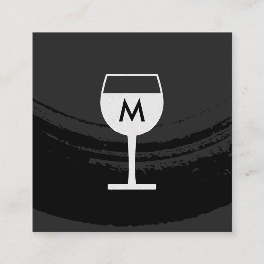 モノグラム芸術的ブラシ仕上げブラックワイングラス スクエア名刺 (正面)