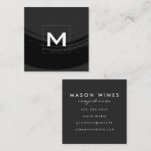 モノグラム芸術的ブラシ付き黒 スクエア名刺 (正面/裏面)