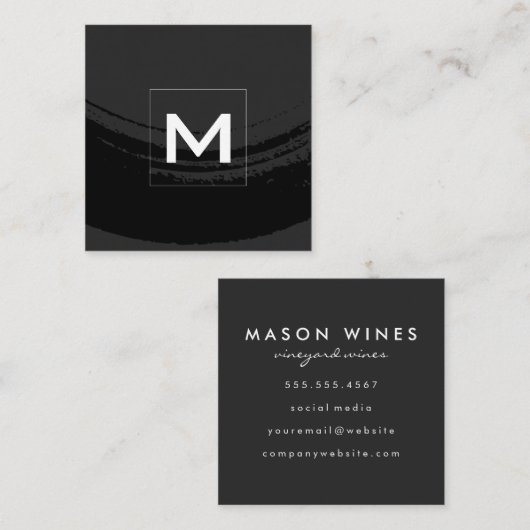 モノグラム芸術的ブラシ付き黒 スクエア名刺 (正面/裏面)