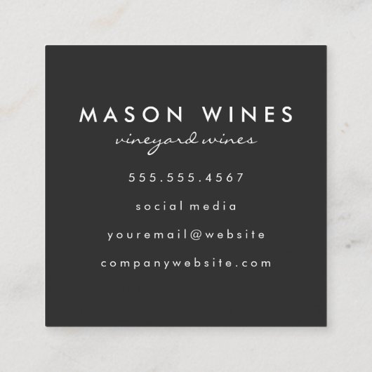 モノグラム芸術的ブラシ付き黒 スクエア名刺 (裏面)