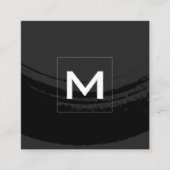 モノグラム芸術的ブラシ付き黒 スクエア名刺 (正面)