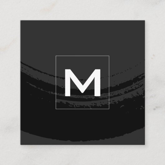 モノグラム芸術的ブラシ付き黒 スクエア名刺 (正面)