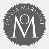 モノグラム芸術的個人名ロゴ白黒 ラウンドシール (正面)