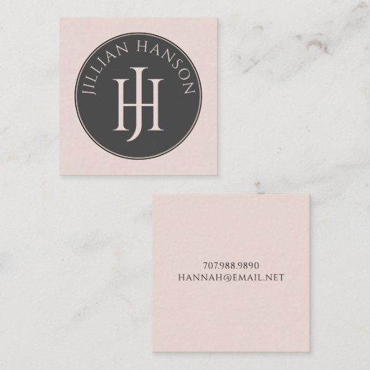 モノグラム芸術的赤面ピンク呼出しカード スクエア名刺 (正面/裏面)