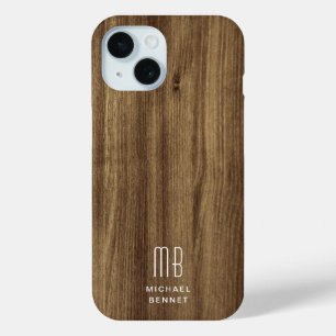 モノグラム茶フェイク木質感 iPhone 15ケース