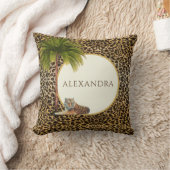 モノグラム茶色ヒョウ柄エレガントヤシ クッション (ブランケット)