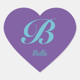 モノグラム草書体Bブルーパープル書道 ハートシール