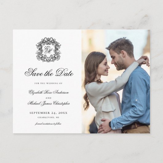 モノグラム華美クレスト日付写真を保存 案内ポストカード (正面)