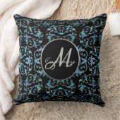 モノグラム華美ブルーパールフローラ装飾用クッション クッション (ブランケット)