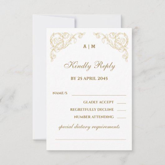 モノグラム華美ヴィンテージバロック式結婚式RSVPカード 出欠カード (正面)