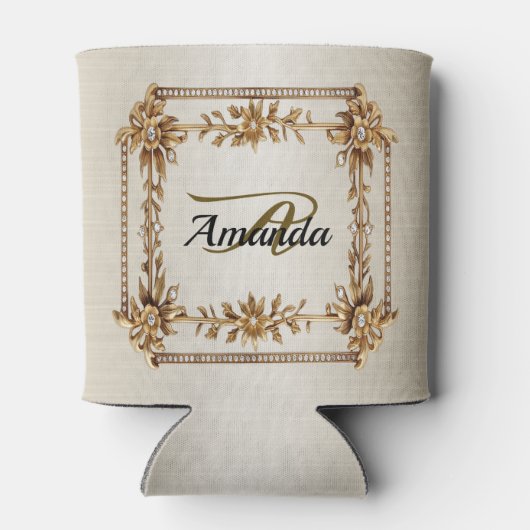 モノグラム華美金ゴールド長方形ディモンド花シャイニー 缶クーラー (裏面)