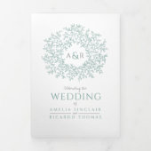 モノグラム葉ゲリン結婚・グリーンのオールインワン 三つ折り招待状 (カバー)