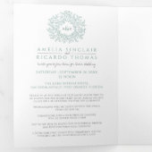 モノグラム葉ゲリン結婚・グリーンのオールインワン 三つ折り招待状 (内部最初)