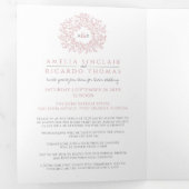 モノグラム葉ダスティ結婚バラのオールインワン 三つ折り招待状 (内部最初)