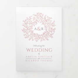 モノグラム葉ダスティ結婚バラのオールインワン 三つ折り招待状