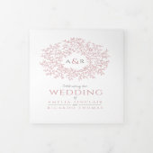 モノグラム葉ダスティ結婚バラのオールインワン 三つ折り招待状 (カバー)