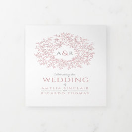 モノグラム葉ダスティ結婚バラのオールインワン 三つ折り招待状