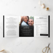 モノグラム葉ハートアート結婚白黒 三つ折り招待状 (内部)